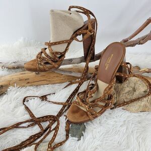 Michael Kors collection brown block heel shoes wrap style